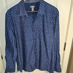 Van Heusen-Men's Nevertuck Blue Patterned Button Down Shirt Size XL